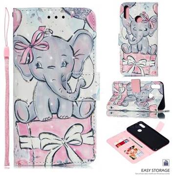 Bow Elephant 3D Painted Leather Phone Wallet Case for Huawei Y9 (2019)