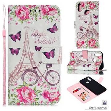 Bicycle Flower Tower 3D Painted Leather Phone Wallet Case for Huawei Y9 (2019)