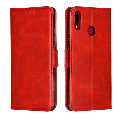 Retro Classic Calf Pattern Leather Wallet Phone Case for Huawei Y9 (2019) - Red