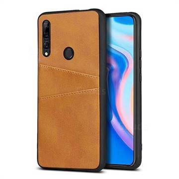 Simple Calf Card Slots Mobile Phone Back Cover for Huawei Y9 (2019) - Yellow