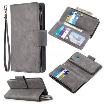 Binfen Color BF02 Sensory Buckle Zipper Multifunction Leather Phone Wallet for Huawei Y9 (2019) - Gray