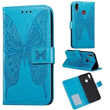Intricate Embossing Vivid Butterfly Leather Wallet Case for Huawei Y9 (2019) - Blue