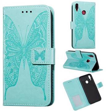 Intricate Embossing Vivid Butterfly Leather Wallet Case for Huawei Y9 (2019) - Green
