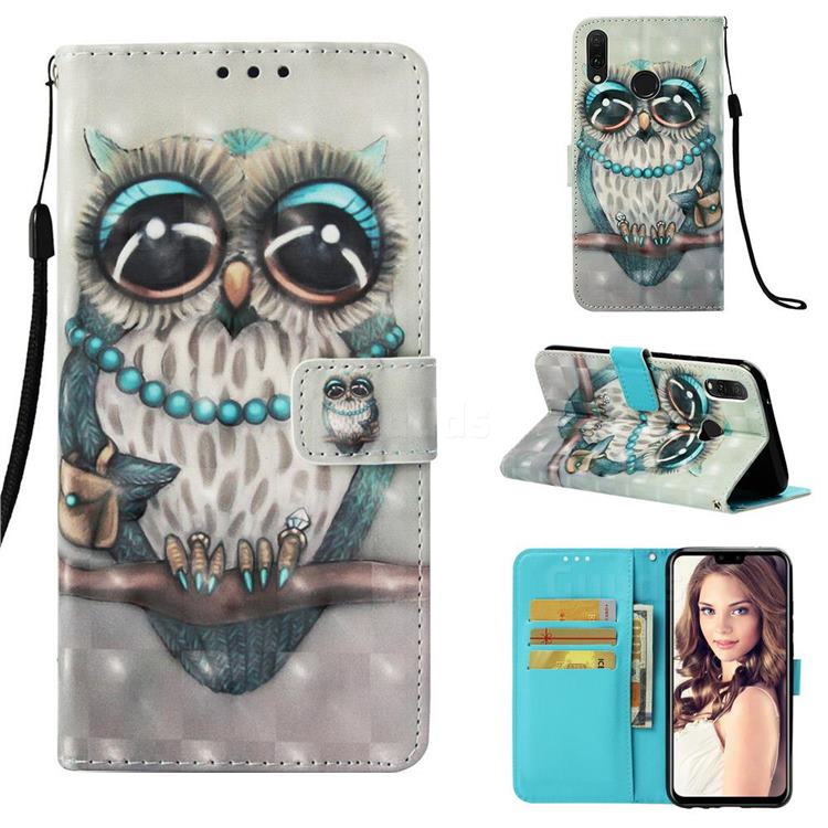 Sweet Gray Owl 3D Painted Leather Wallet Case for Huawei Y9 (2019)