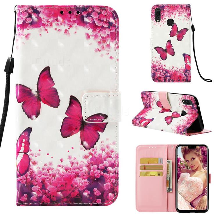 Rose Butterfly 3D Painted Leather Wallet Case for Huawei Y9 (2019)