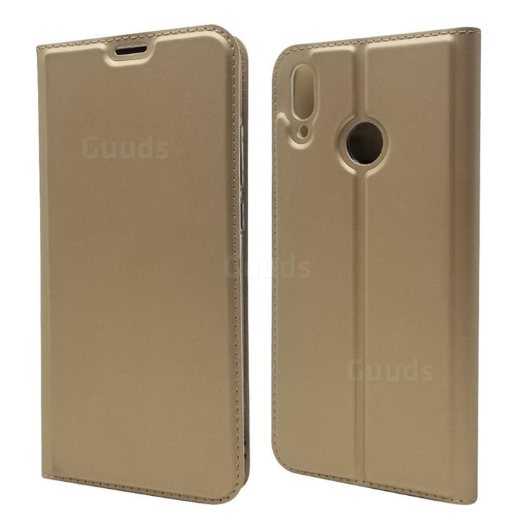 Ultra Slim Card Magnetic Automatic Suction Leather Wallet Case for Huawei Y9 (2019) - Champagne