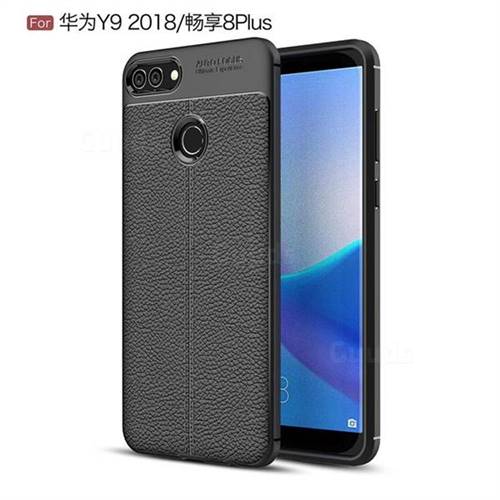 Luxury Auto Focus Litchi Texture Silicone TPU Back Cover for Huawei Y9 (2018) - Black