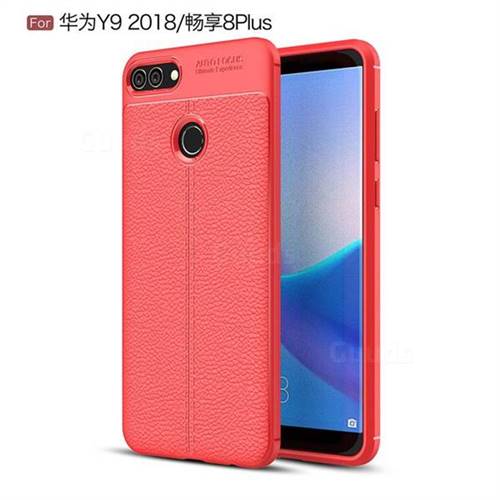 Luxury Auto Focus Litchi Texture Silicone TPU Back Cover for Huawei Y9 (2018) - Red