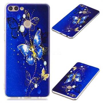 Gold and Blue Butterfly Super Clear Soft TPU Back Cover for Huawei Y9 (2018)