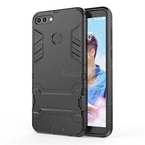Armor Premium Tactical Grip Kickstand Shockproof Dual Layer Rugged Hard Cover for Huawei Y9 (2018) - Black