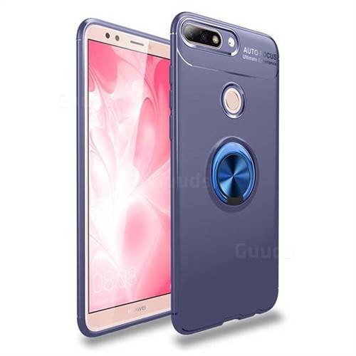 Auto Focus Invisible Ring Holder Soft Phone Case for Huawei Y9 (2018) - Blue