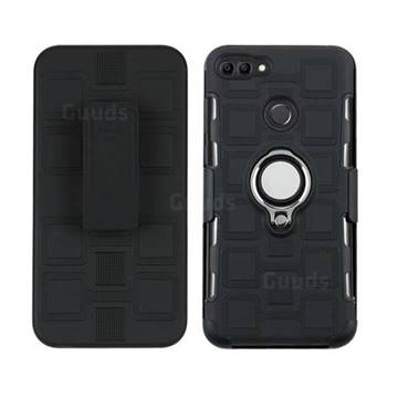 3 in 1 PC + Silicone Leather Phone Case for Huawei Y9 (2018) - Black