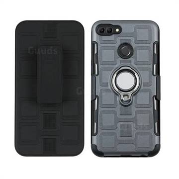 3 in 1 PC + Silicone Leather Phone Case for Huawei Y9 (2018) - Gray
