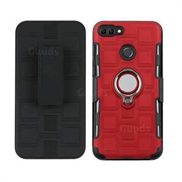 3 in 1 PC + Silicone Leather Phone Case for Huawei Y9 (2018) - Red