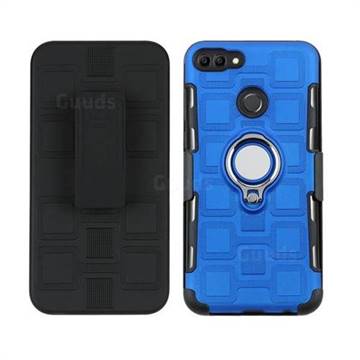 3 in 1 PC + Silicone Leather Phone Case for Huawei Y9 (2018) - Dark Blue