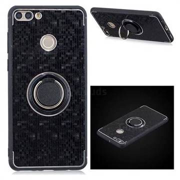 Luxury Mosaic Metal Silicone Invisible Ring Holder Soft Phone Case for Huawei Y9 (2018) - Black