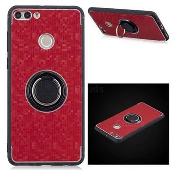 Luxury Mosaic Metal Silicone Invisible Ring Holder Soft Phone Case for Huawei Y9 (2018) - Red