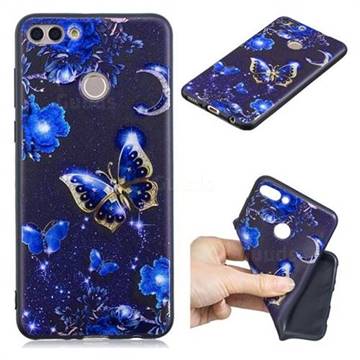 Phnom Penh Butterfly 3D Embossed Relief Black TPU Cell Phone Back Cover for Huawei Y9 (2018)
