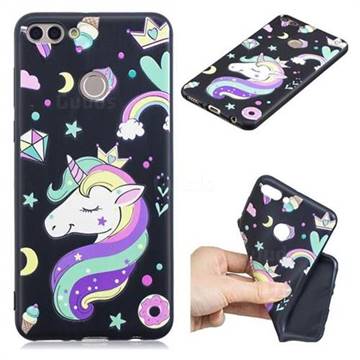 Candy Unicorn 3D Embossed Relief Black TPU Cell Phone Back Cover for Huawei Y9 (2018)
