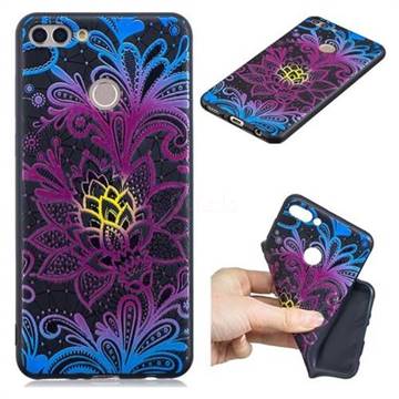 Colorful Lace 3D Embossed Relief Black TPU Cell Phone Back Cover for Huawei Y9 (2018)
