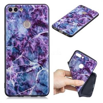Marble 3D Embossed Relief Black TPU Cell Phone Back Cover for Huawei Y9 (2018)