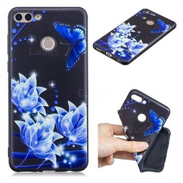 Blue Butterfly 3D Embossed Relief Black TPU Cell Phone Back Cover for Huawei Y9 (2018)