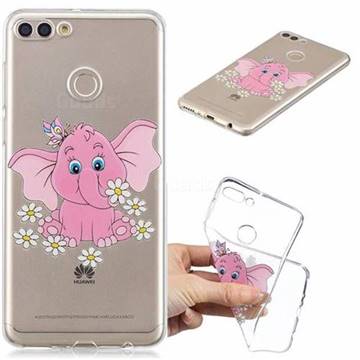 Tiny Pink Elephant Clear Varnish Soft Phone Back Cover for Huawei Y9 (2018)