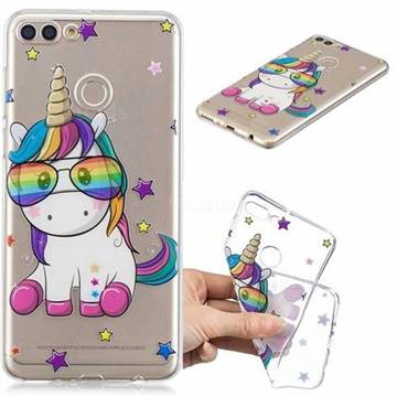 Glasses Unicorn Clear Varnish Soft Phone Back Cover for Huawei Y9 (2018)