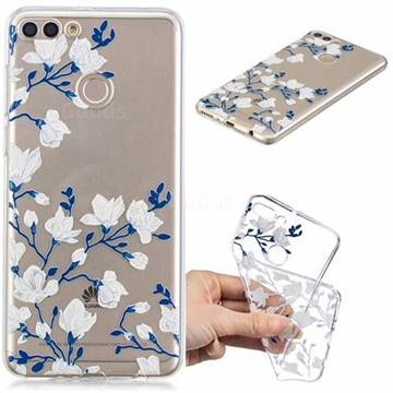 Magnolia Flower Clear Varnish Soft Phone Back Cover for Huawei Y9 (2018)