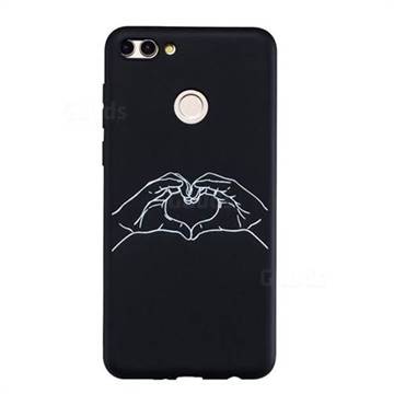 Heart Hand Stick Figure Matte Black TPU Phone Cover for Huawei Y9 (2018)
