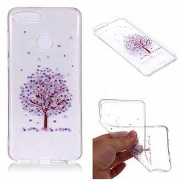 Purple Flower Super Clear Soft TPU Back Cover for Huawei Y9 (2018)