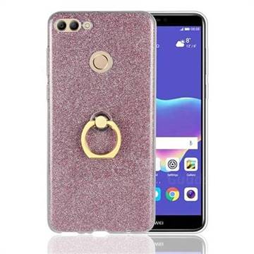 Luxury Soft TPU Glitter Back Ring Cover with 360 Rotate Finger Holder Buckle for Huawei Y9 (2018) - Pink