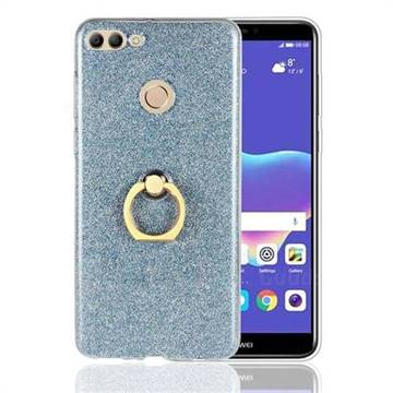 Luxury Soft TPU Glitter Back Ring Cover with 360 Rotate Finger Holder Buckle for Huawei Y9 (2018) - Blue