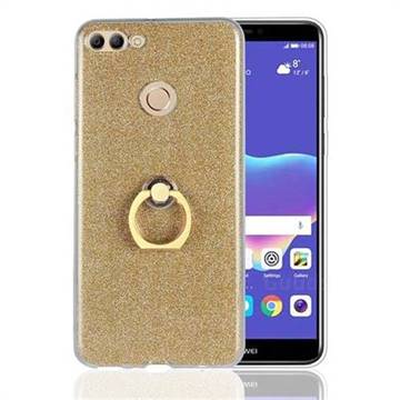 Luxury Soft TPU Glitter Back Ring Cover with 360 Rotate Finger Holder Buckle for Huawei Y9 (2018) - Golden