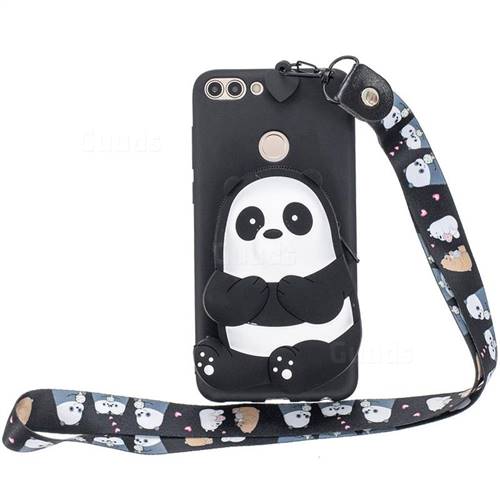 Cute Panda Neck Lanyard Zipper Wallet Silicone Case for Huawei Y9 (2018)