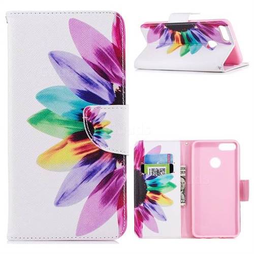 Seven-color Flowers Leather Wallet Case for Huawei Y9 (2018)