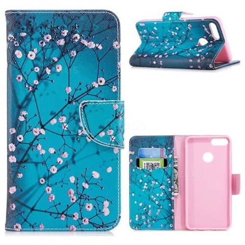 Blue Plum Leather Wallet Case for Huawei Y9 (2018)