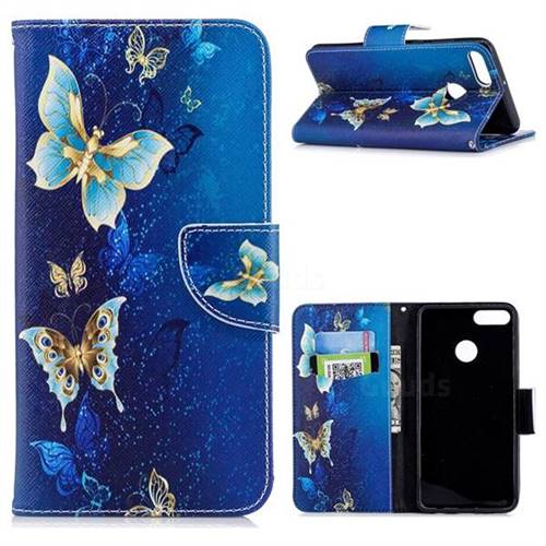 Golden Butterflies Leather Wallet Case for Huawei Y9 (2018)