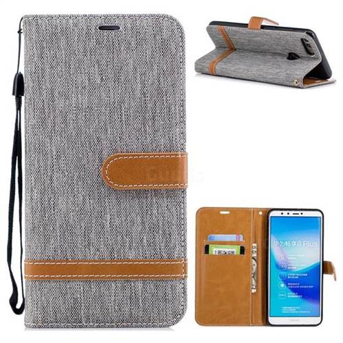 Jeans Cowboy Denim Leather Wallet Case for Huawei Y9 (2018) - Gray