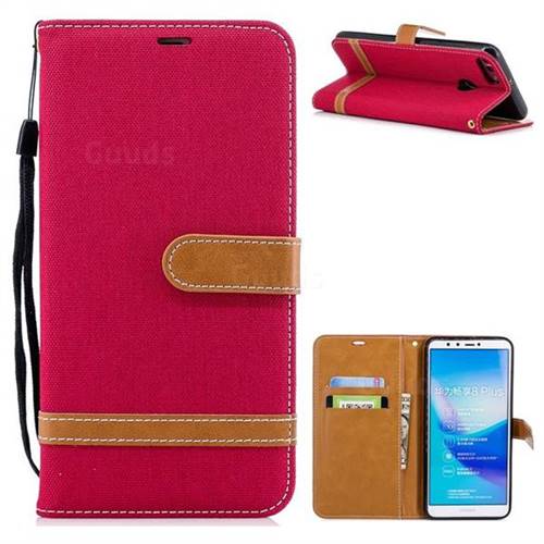 Jeans Cowboy Denim Leather Wallet Case for Huawei Y9 (2018) - Red