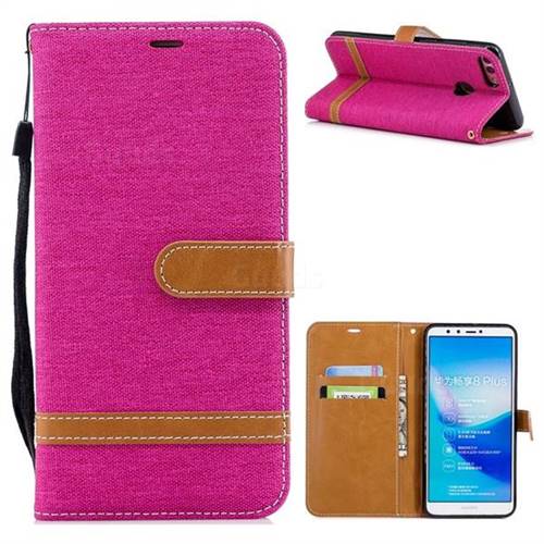 Jeans Cowboy Denim Leather Wallet Case for Huawei Y9 (2018) - Rose