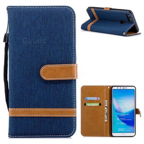 Jeans Cowboy Denim Leather Wallet Case for Huawei Y9 (2018) - Dark Blue