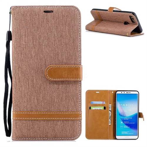 Jeans Cowboy Denim Leather Wallet Case for Huawei Y9 (2018) - Brown