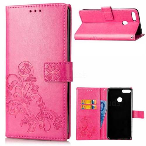 Embossing Imprint Four-Leaf Clover Leather Wallet Case for Huawei Y9 (2018) - Rose