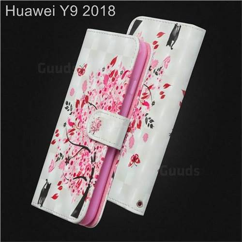 Tree and Cat 3D Painted Leather Wallet Case for Huawei Y9 (2018)
