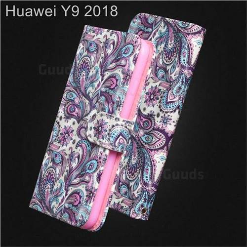 Swirl Flower 3D Painted Leather Wallet Case for Huawei Y9 (2018)