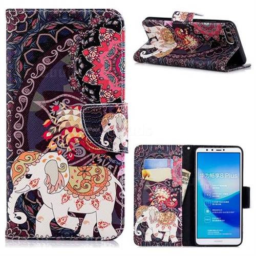 Totem Flower Elephant Leather Wallet Case for Huawei Y9 (2018)