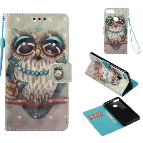 Sweet Gray Owl 3D Painted Leather Wallet Case for Huawei Y9 (2018)
