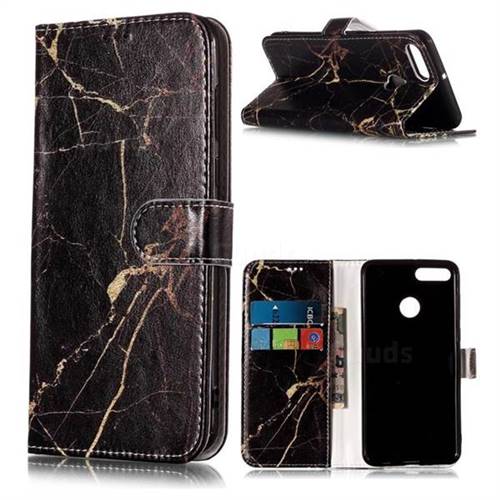 Black Gold Marble PU Leather Wallet Case for Huawei Y9 (2018)