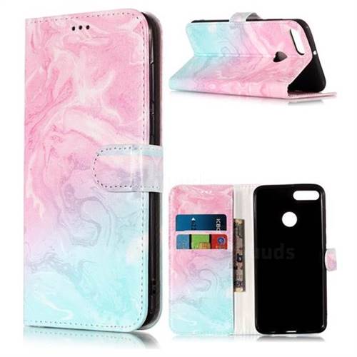 Pink Green Marble PU Leather Wallet Case for Huawei Y9 (2018)